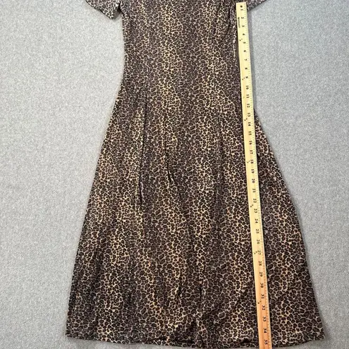 Vintage Pretty Girl Leopard Animal Print Midi Dress Women's Small Short Sleeve Brown