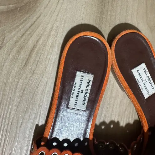 Philosophy di Alberta Ferretti 8 Orange Suede Leather Eyelet Thong Sandals 39