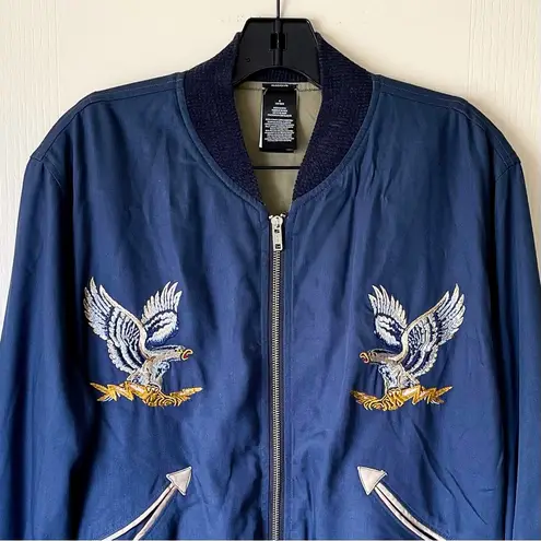 RRL Reversible Bomber Jacket Eagle Embroidery Twill Western Indigo Tan 4 EUC Blue Size undefined