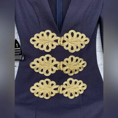 Rare London Navy Deep V-Neck Military Style Dress XS