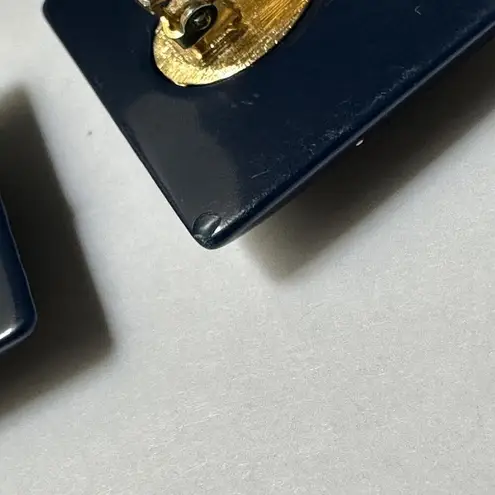 Les Bernard Vintage Blue Statement Square Clip On Earrings Signed