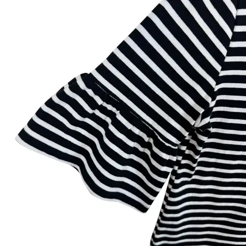 Ellison 100% Cotton Black White Striped Half Ruffled Bell Sleeve Knit Blouse M