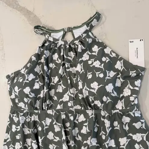 Bloomchic NWT Floral Cut Out Tankini Swim Top Women’s Size 28 Mint Green Padded