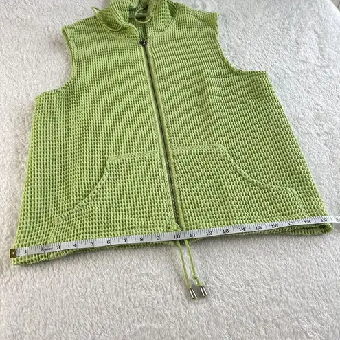 Christopher & Banks Waffle Weave Vest Womens S Green Sleeveless Hooded Full Zip