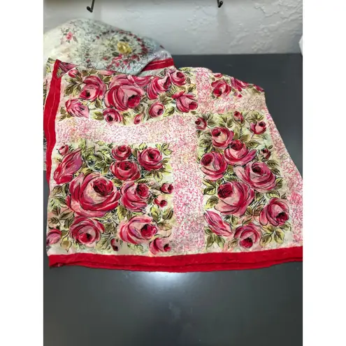 Boho Floral Patchwork Silk Kimono Wrap Shawl | Romantic Rose Print | One Size Pink