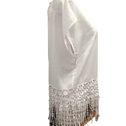 Monteau  White Fringe Embellished Crop Top Medium