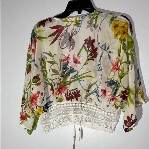 Timing ‎ Multicolor Floral Sheer Blouse Cropped size M thumbnail 5