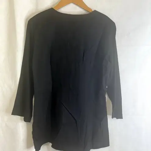 Sag Harbor Black Embroidered Floral Linen Blend Blouse Size Small