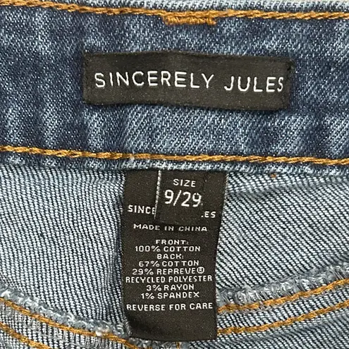 Sincerely Jules Button Fly Distressed Jeans Women’s Size 9/29 High Rise 5 pocket Blue