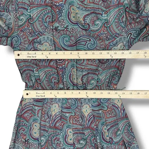 Vintage J.G. Hook Paisley Pleated Skirt Mock Neck Maxi Dress Green Multi 4