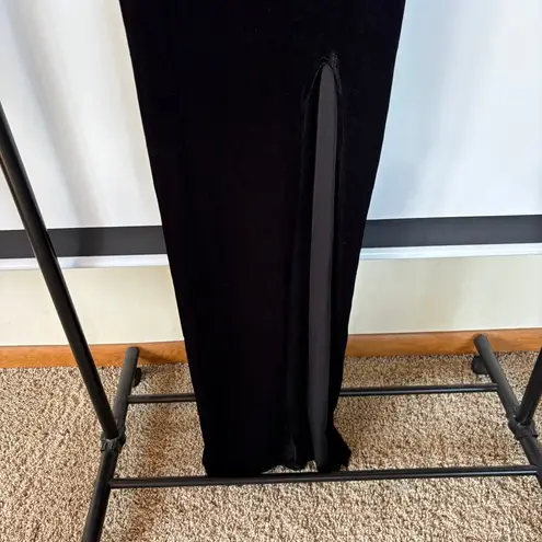 Y2K Black Velvet Bow Formal Evening Gown Classic Sexy Romantic Maxi Dress XS Size 2