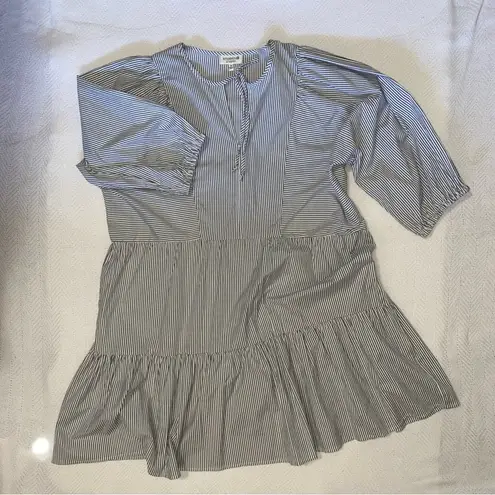 Bobeau Studio B cotton striped coastal nautical flowy billowy sleeve midi dress