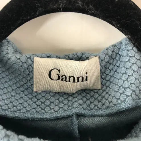 Ganni Womens Top High Neck Textured Sleeveless Blue XS?