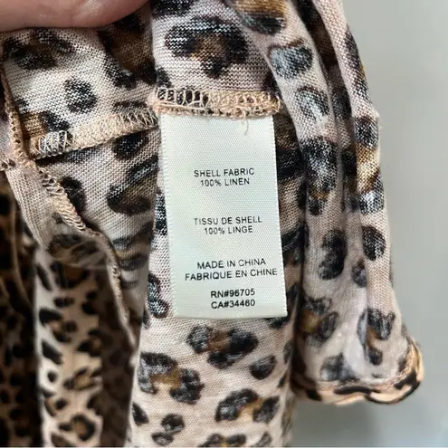 Rebecca Taylor Leopard Print Short Sleeve Dress 100% Linen Size Large