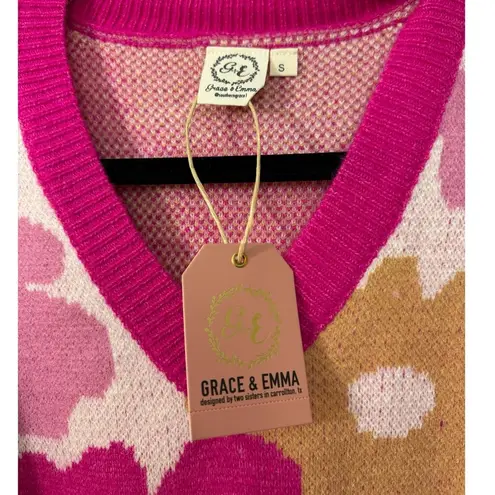 SOUTHERN GRACE Dazed For Days Floral V Neck Sweater in Pink Beige Small 4/6