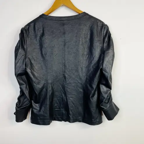 Clara Sunwoo Liquid Leather Ruched Detail Jacket Black Vegan Slim Fit Womens L Size L