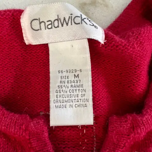 Chadwick's Red Snowman Sequin Beaded Ugly Christmas Sweater Cardigan Womens M