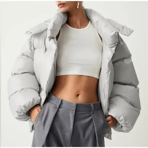 Commense Open Collar Quilted Hooded Puffer Coat S NWT Gray