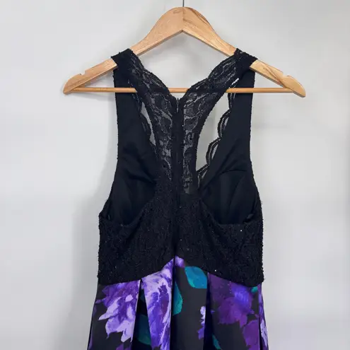 Jump Apparel Floral High Low Formal Prom Dress Lace Racerback Black Size 7/8
