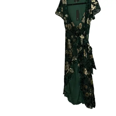 Lulus Dark Green Floral Velvet Midi Wrap Dress Women’s XS New with Tags