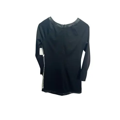 Wai Ming S Black Knit Leather Trim Dress Mohair Long Sleeved Fitted NEW