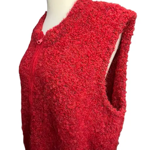Tabask Vest Women XL Red Alpaca Wool Boucle Pockets Cozy Soft Peruvian Handmade