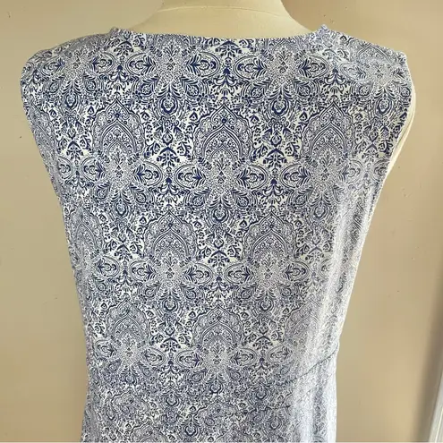 Chadwick's ❄️ Sleeveless Cotton Midi Dress Coastal Boho Blue & White Print, XL