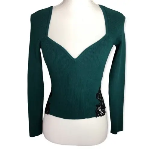 EXPRESS  Body Contour Lace Piece Ribbed Cropped Sweater