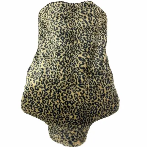 Y2K leopard print faux fur cropped vest Tan