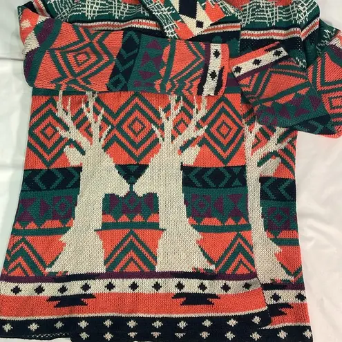 Pink Owl Long open cardigan kissing reindeer tribal coral teal purple black Christmas