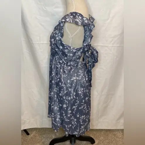 6 Wallflower Morgan Floral Flutter Ruffle Sleeve Grisaille Large Cottagecore Blue