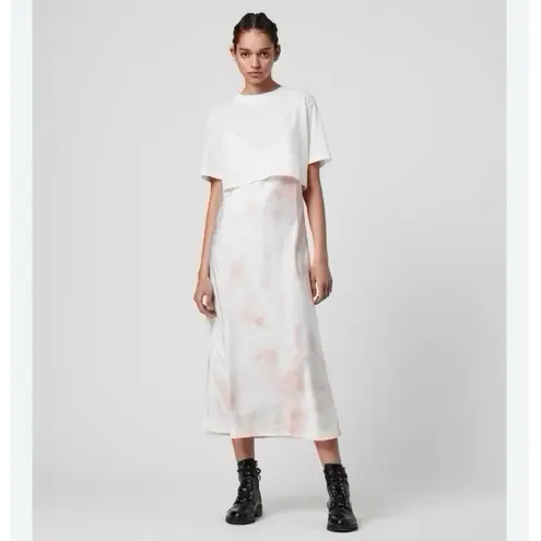 ALLSAINTS NEW All Saints Benno Slip Dress – Pink & White, Trendy Tie-Dye