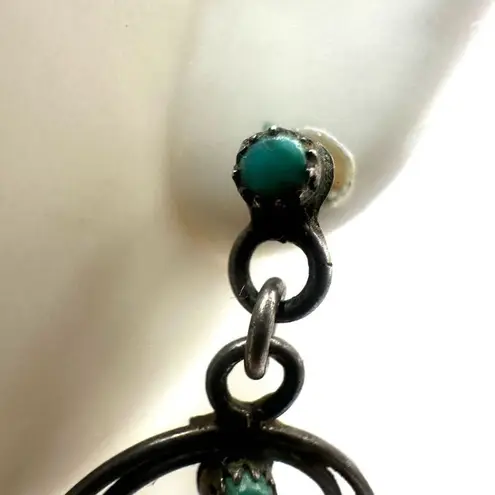 Sterling silver and turquoise double circle long drop earrings