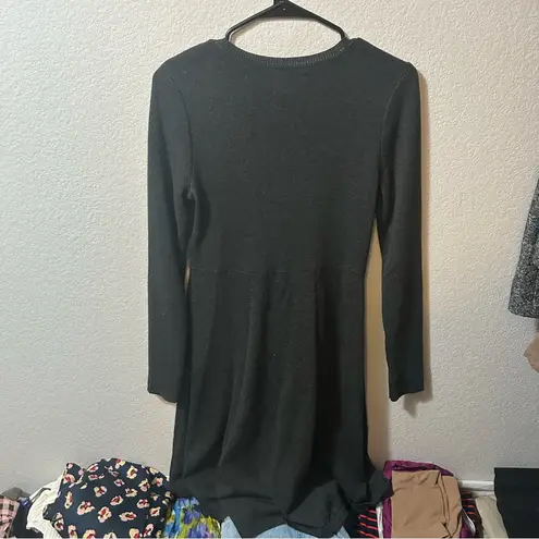 Eliza J Dark Gray Long Sleeve Embroidered Sweater Dress MEDIUM