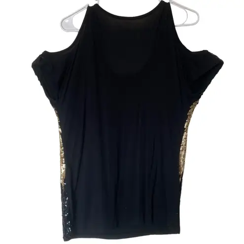 International concepts INC Gold Black Ombre Sequin Cold Shoulder Bling Short Sleeve Tunic Medium