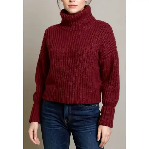 Anthropologie MAEVE x  Athena Cowl Neck Wool-Blend Sweater, Wine, XS
