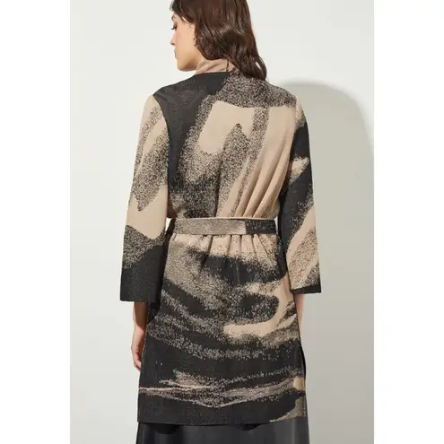 Ming Wang Abstract Jacquard Longline Belted Knit Jacket Size XL