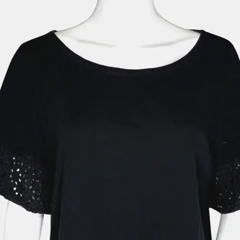 J Crew Blouse Womens Large Black Open Lace Sleeves Updated Basic Minimalist