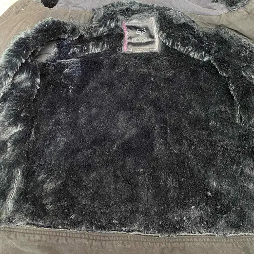 Fox Racing Girls Coat Small Plaid Button Front Faux Fur Lined Hood Pockets Gray