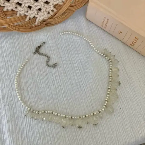 Pearl & Crystal Drop Necklace Vintage “Hedy” Simple Classic Elegant Feminine White