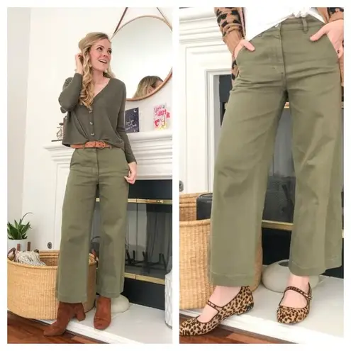 Everlane  The Utility Wide Leg Crop Pants High Rise in Olive Green Women's 0