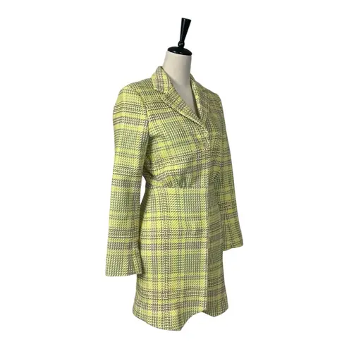 & Other Stories Jacket Mini Dress Long Blazer Yellow Gray Plaid Women’s Size 0