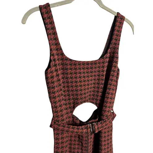The Upside Houndstooth Farrah Catsuit Medium Jacquard Fitted Jumpsuit Cutout Brown