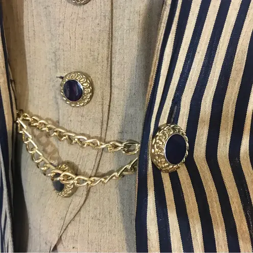 VINTAGE 1980'S DRESS SAVVY BLUE & BEIGE STRIPED BLAZER TOP (10P) Size 10