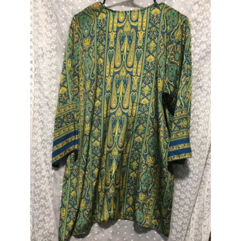 BIBA Women's Tunic Top Paisley Print Embellished Blue Green Yellow siize 38 Blue Size 12