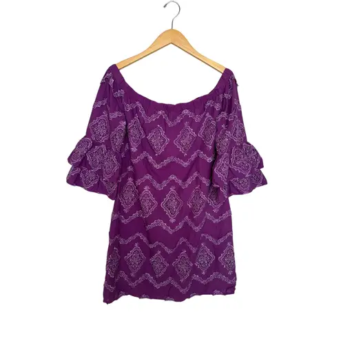Boston Proper Metallic Lace Detail Off The Shoulder Shift Dress Women’s M Purple