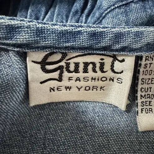 Vintage Denim Dress Nautical Embroidery Pockets Coastal Grandma L Blue Size L