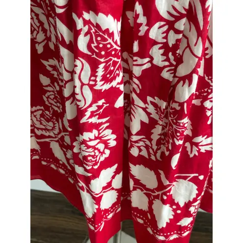 Anna Sui Red & White Floral Boho Wrap Skirt Vintage Peasant Cotton Size 8