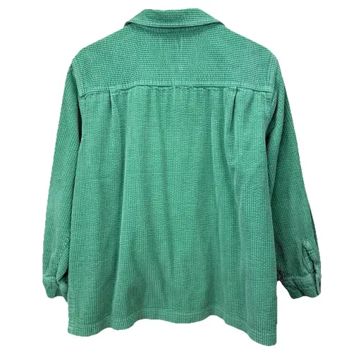 LL Bean Green Wide Wale Corduroy Oversized Button Up Cotton Shirt LARGE PETITE Size undefined
