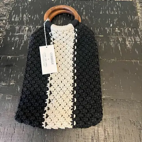 Laude the Label Mini Macramé Bag with Wooden Handles Black